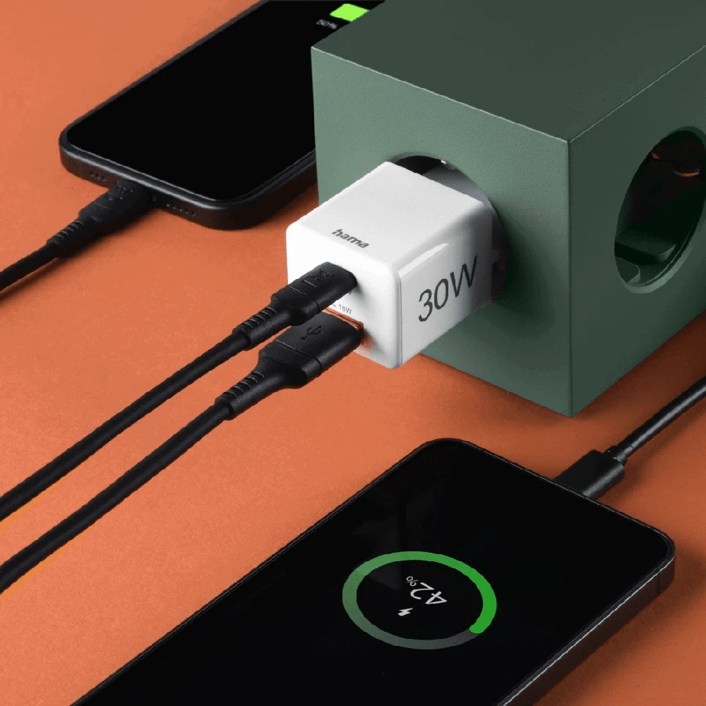 Hama mini 30W PD/QC 1x USB-C, 1x USB-A balta