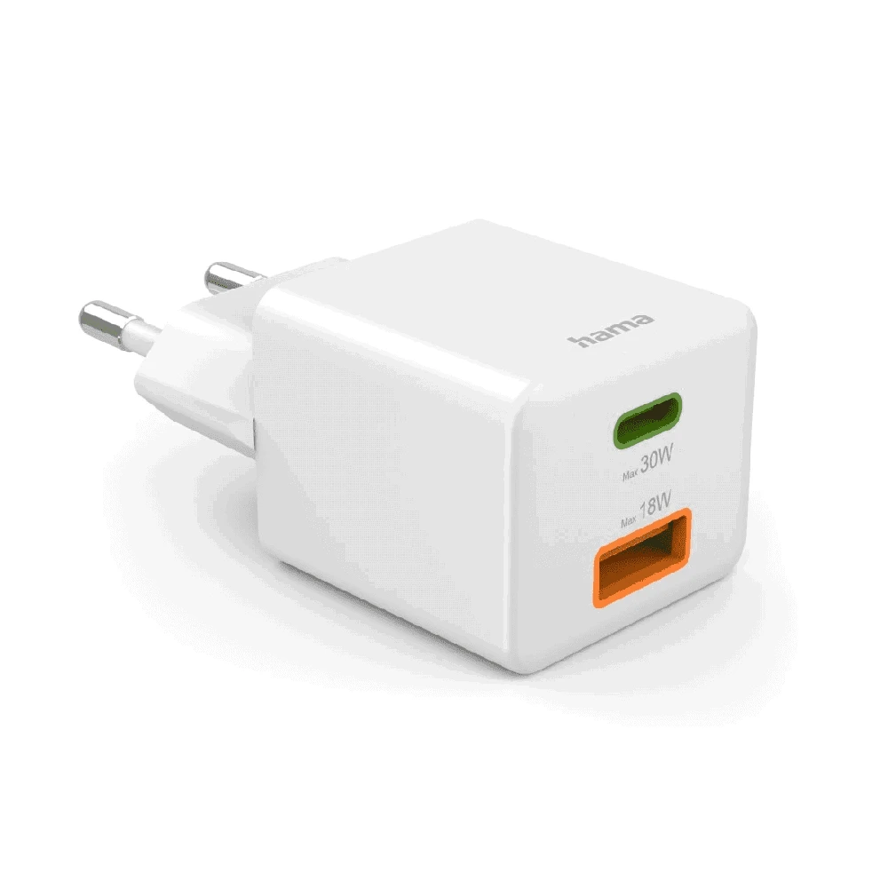 Hama mini 30W PD/QC 1x USB-C, 1x USB-A balta