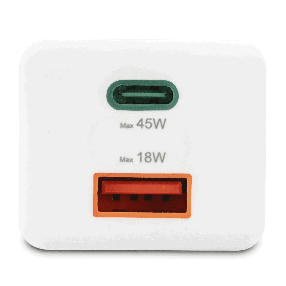 Hama mini GaN 45W PD/QC 1x USB-C, 1x USB-A balta