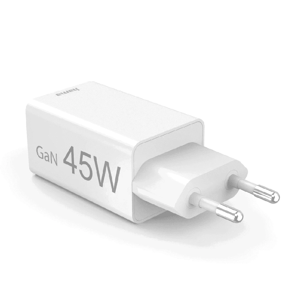 Hama mini GaN 45W PD/QC 1x USB-C, 1x USB-A balta