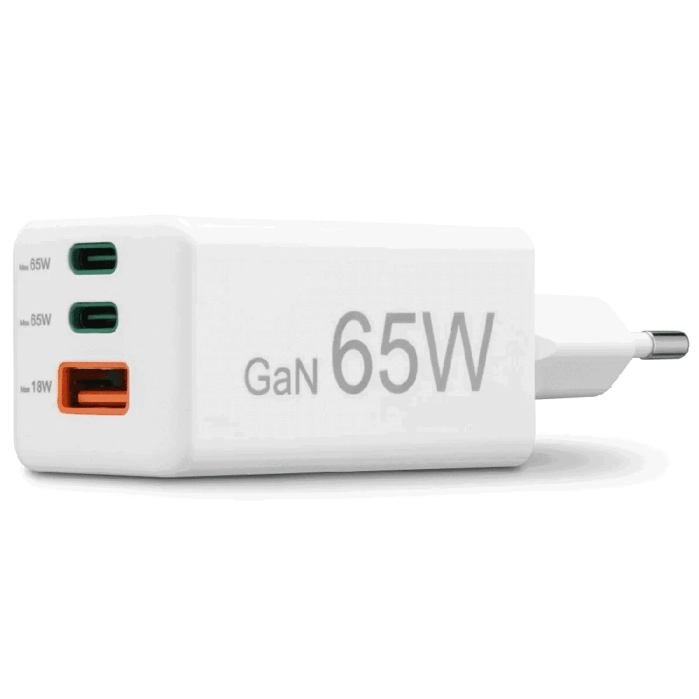 Hama mini GaN 65W PD/QC 2x USB-C, 1x USB-A balta