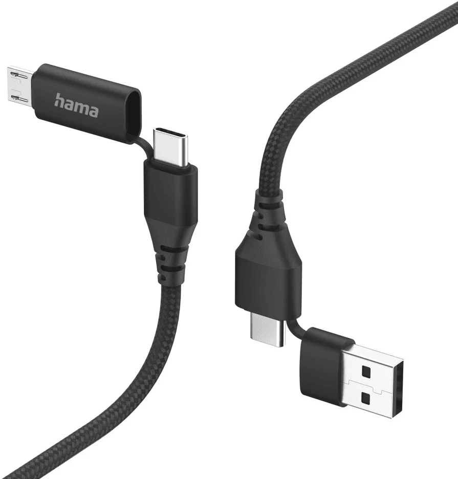 Hama 4-in-1 daugiafunkcis įkrovimo laidas 1,5 m, juodas