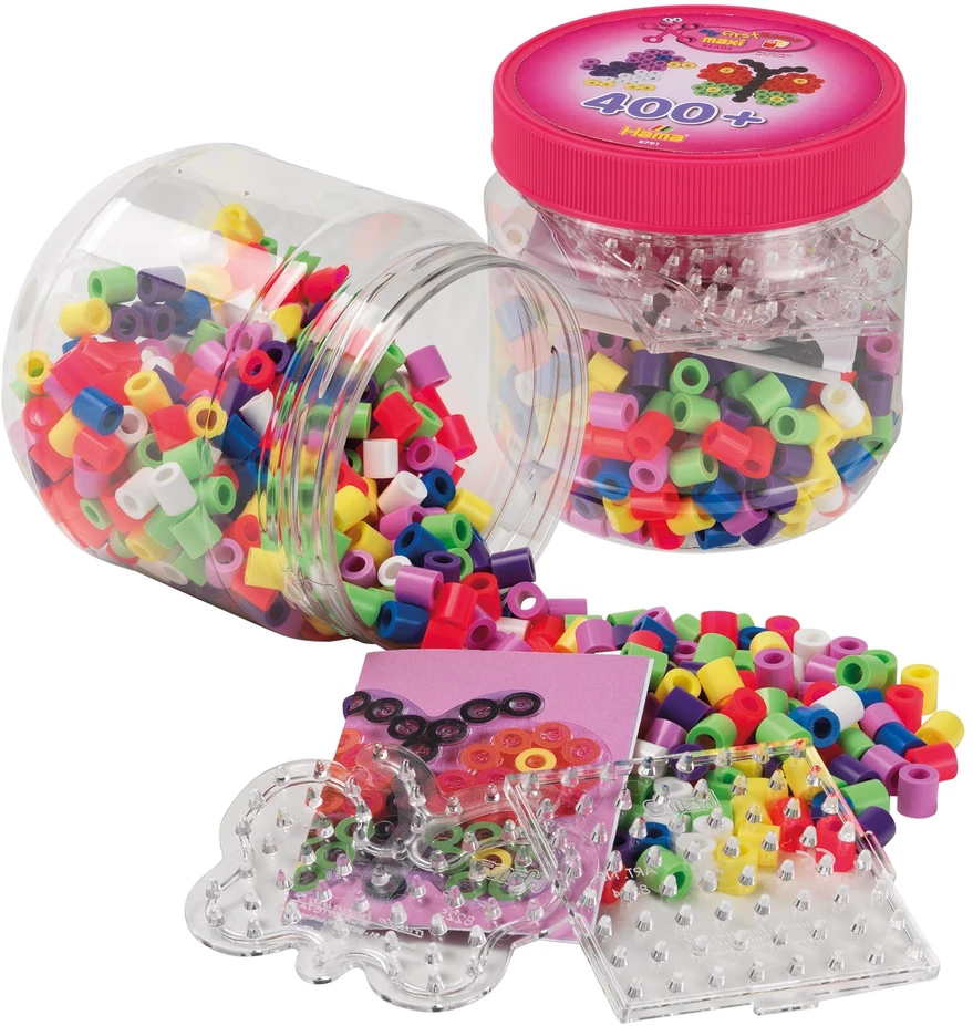 Hama Beads HAMA MAXI karoliukai ir dėliojimo lentelės rožiniame indelyje
