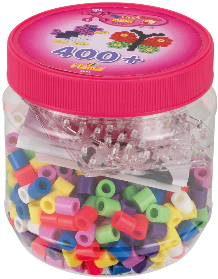 Hama Beads HAMA MAXI karoliukai ir dėliojimo lentelės rožiniame indelyje