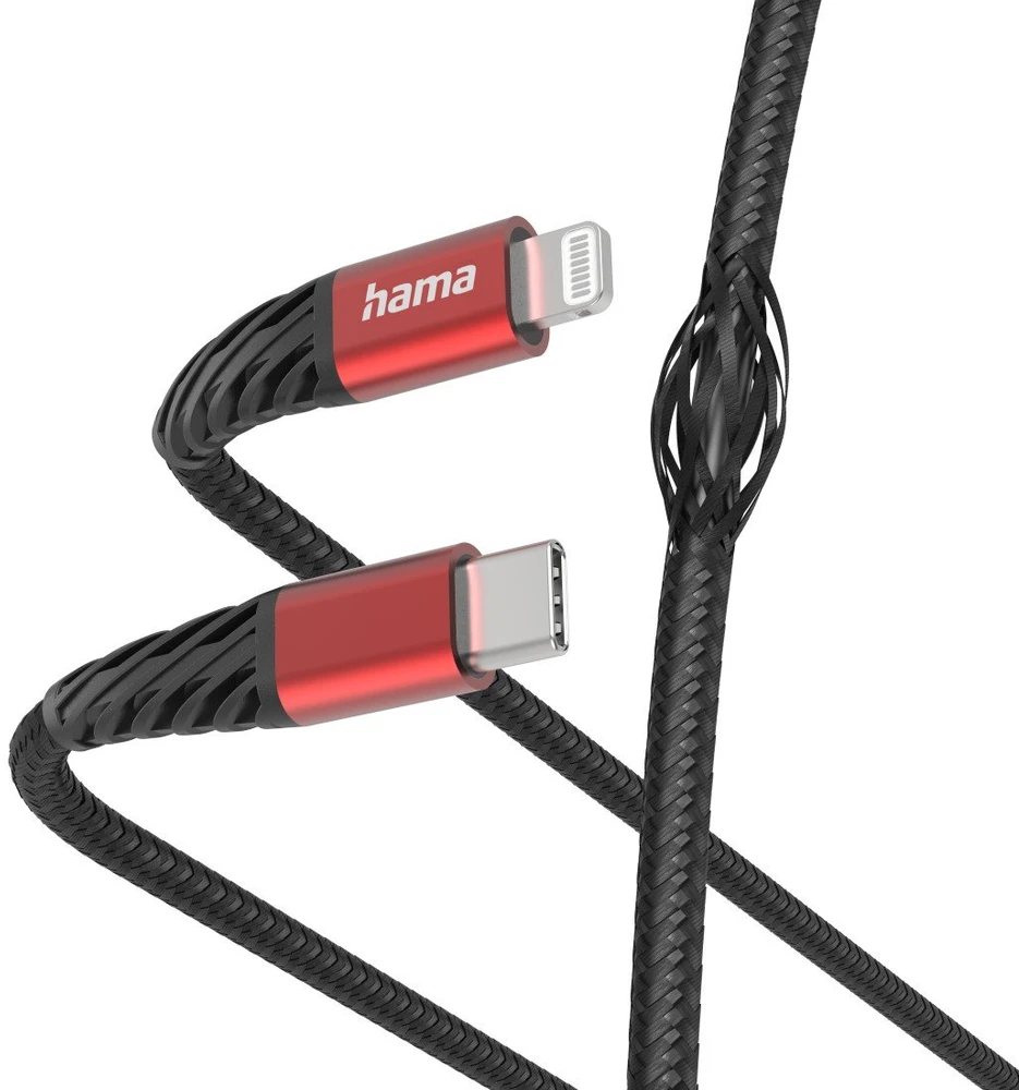 Hama USB-C į Lightning įkrovimo laidas, 1,5 m, juoda / raudona