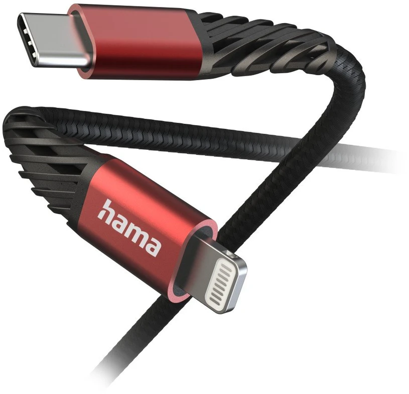 Hama USB-C į Lightning įkrovimo laidas, 1,5 m, juoda / raudona