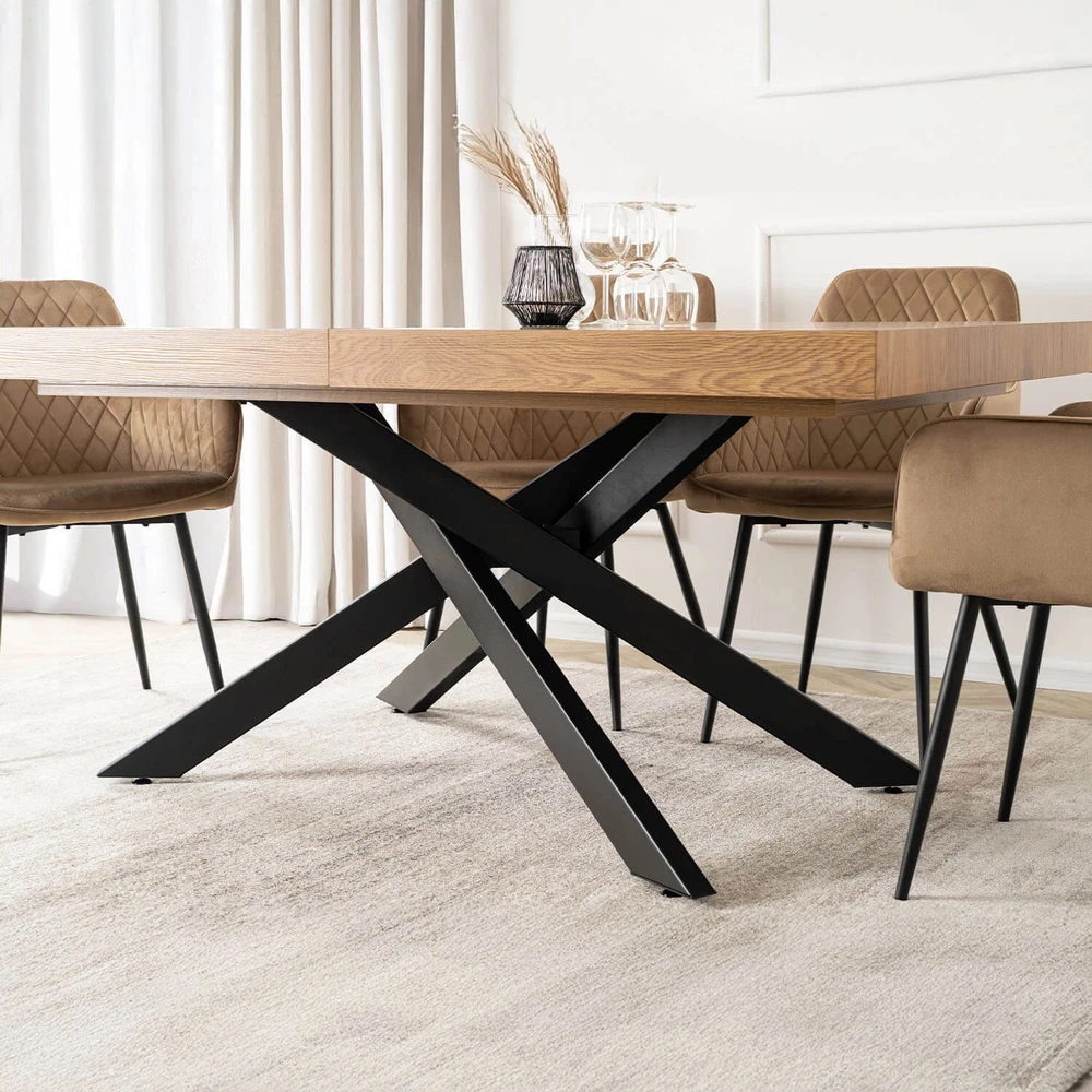 HAMPTON stačiakampis ištraukiamas stalas, 160–240 cm, ąžuolo/juodos spalvos, moderniam lofto stiliaus valgomajam