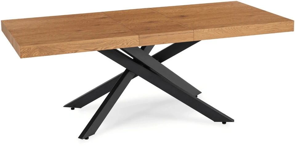 HAMPTON stačiakampis ištraukiamas stalas, 160–240 cm, ąžuolo/juodos spalvos, moderniam lofto stiliaus valgomajam