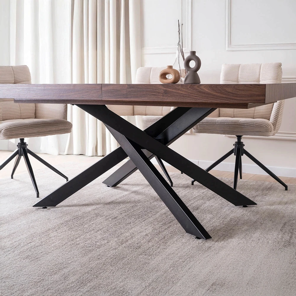 HAMPTON stačiakampis ištraukiamas stalas, 160–240 cm, riešuto spalvos/juodas, moderniam lofto formos valgomajam