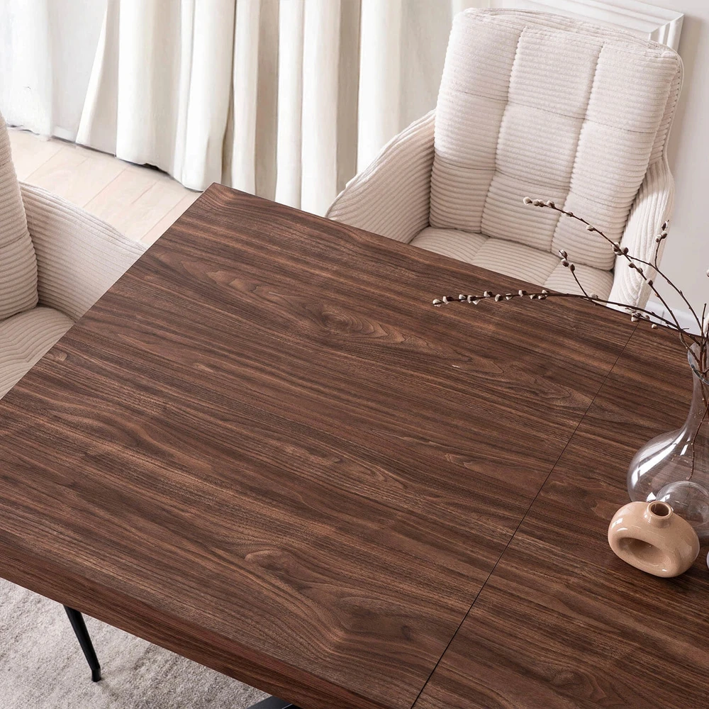 HAMPTON stačiakampis ištraukiamas stalas, 160–240 cm, riešuto spalvos/juodas, moderniam lofto formos valgomajam