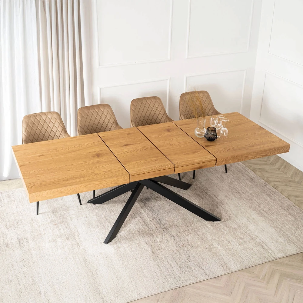 HAMPTON stačiakampis ištraukiamas stalas, 160–240 cm, ąžuolo/juodos spalvos, moderniam lofto stiliaus valgomajam