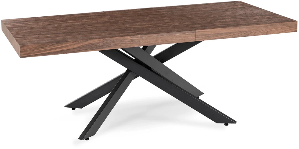 HAMPTON stačiakampis ištraukiamas stalas, 160–240 cm, riešuto spalvos/juodas, moderniam lofto formos valgomajam