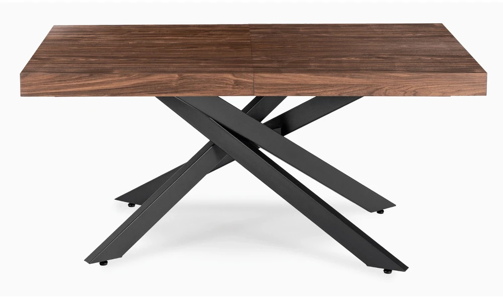 HAMPTON stačiakampis ištraukiamas stalas, 160–240 cm, riešuto spalvos/juodas, moderniam lofto formos valgomajam