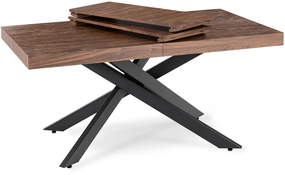 HAMPTON stačiakampis ištraukiamas stalas, 160–240 cm, riešuto spalvos/juodas, moderniam lofto formos valgomajam