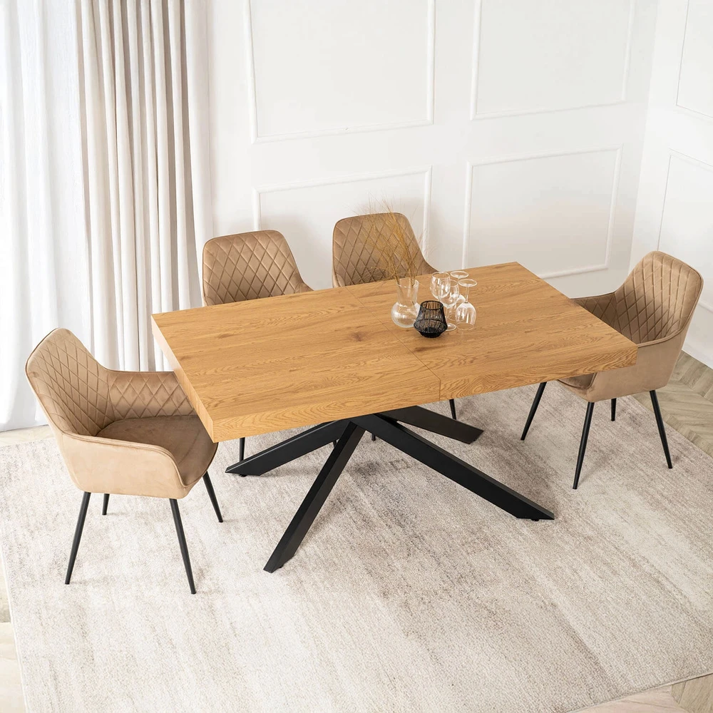 HAMPTON stačiakampis ištraukiamas stalas, 160–240 cm, ąžuolo/juodos spalvos, moderniam lofto stiliaus valgomajam