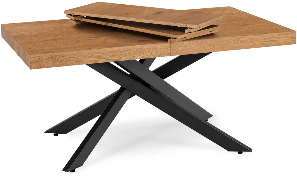 HAMPTON stačiakampis ištraukiamas stalas, 160–240 cm, ąžuolo/juodos spalvos, moderniam lofto stiliaus valgomajam