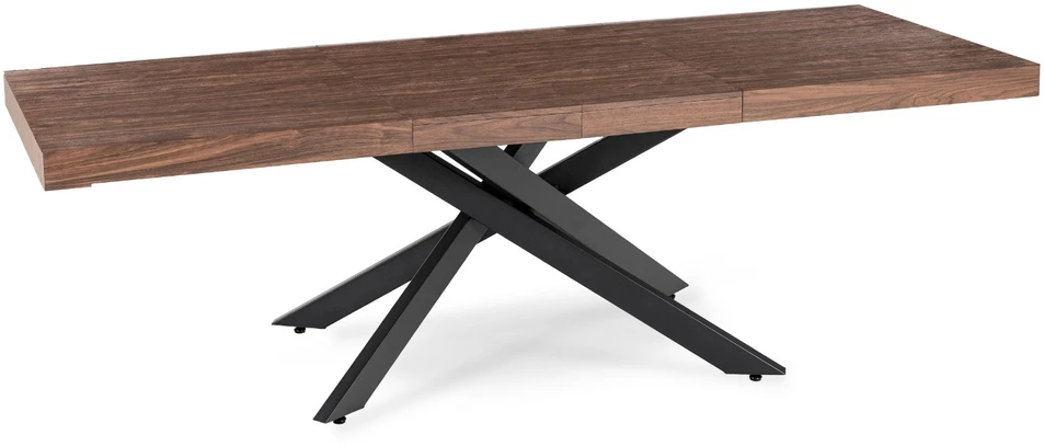 HAMPTON stačiakampis ištraukiamas stalas, 160–240 cm, riešuto spalvos/juodas, moderniam lofto formos valgomajam