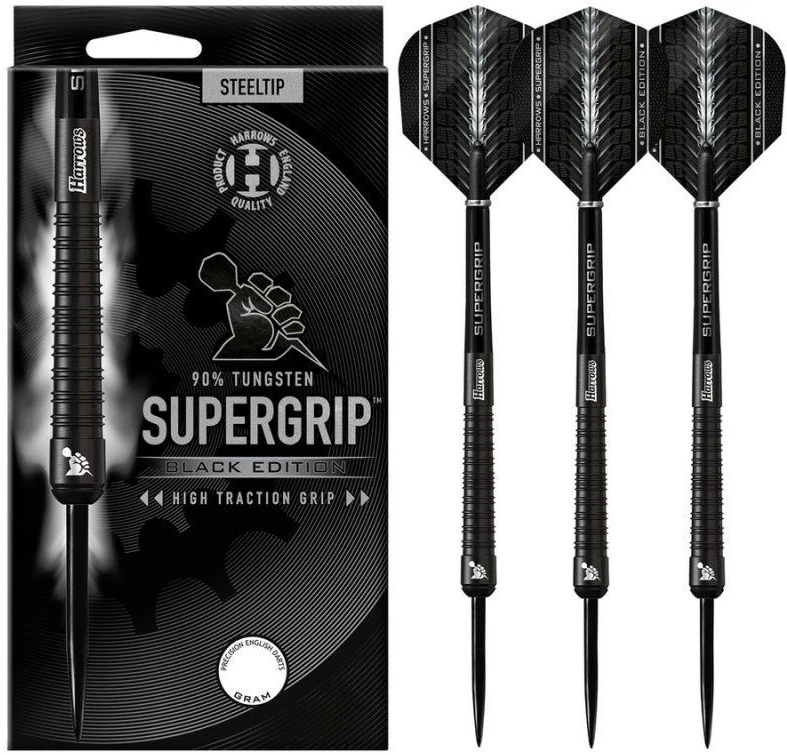 Harrows Supergrip Juodas smigiai 90% plieno antgalis SupergripBlack90%