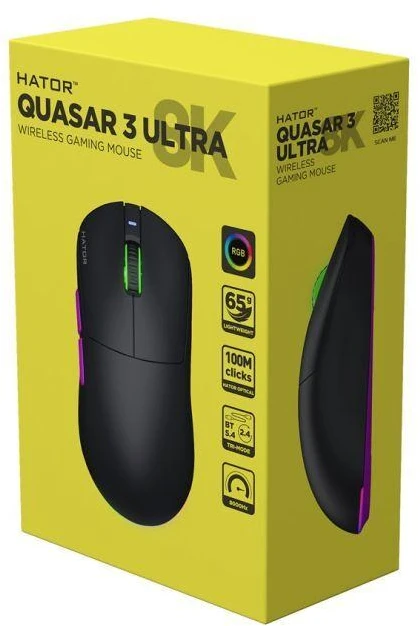 Pelė Myszka žaidimams Hator Quasar 3 ULTRA su laidu 30000 dpi optinė juoda