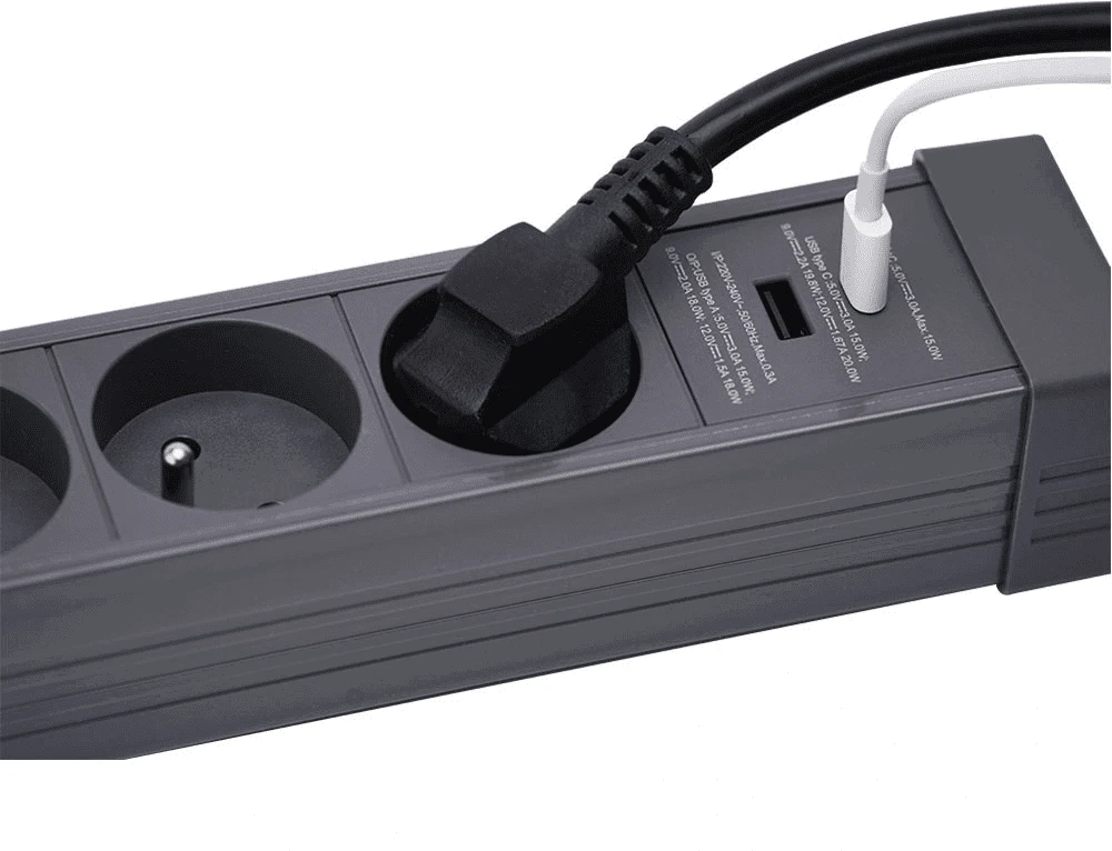 HAWK HWPS501GY viršįtampių apsauga su USB-C 20 W, 5 lizdai, 1,5 m