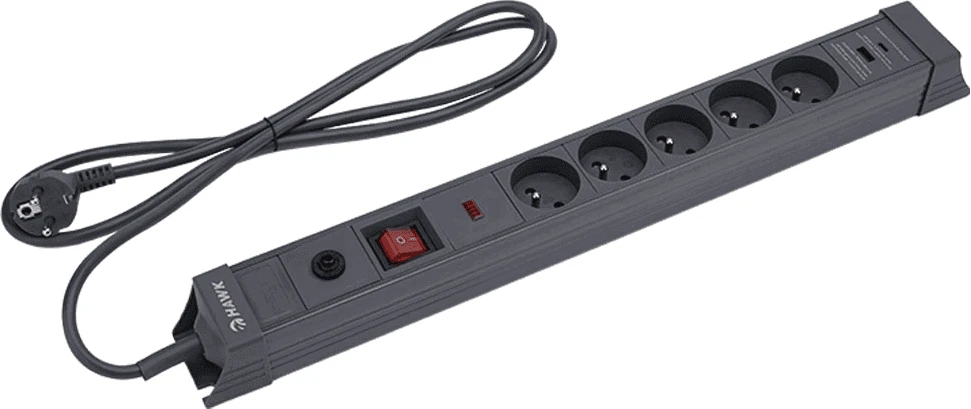 HAWK HWPS501GY viršįtampių apsauga su USB-C 20 W, 5 lizdai, 1,5 m