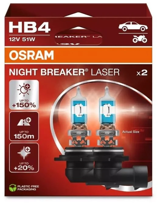 OSRAM Night Breaker lazerinis +150% automobilinės lemputės HB4 12V 51W P22d 2 vnt.