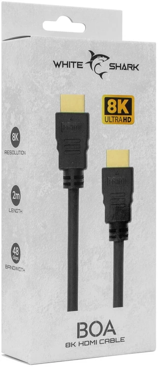 White shark HDMI 2.1 kabelis HDMI–HDMI Baltas Shark BOA, 2 m, 8K