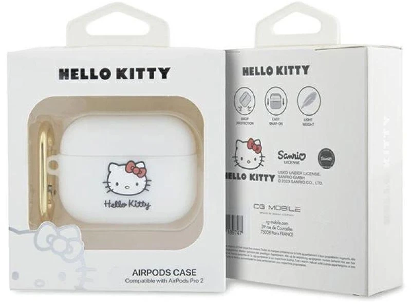Hello Kitty HKAP23DKHSH AirPods Pro 2 (2022/2023) Dėklas baltos spalvos Silicone 3D Kitty Head