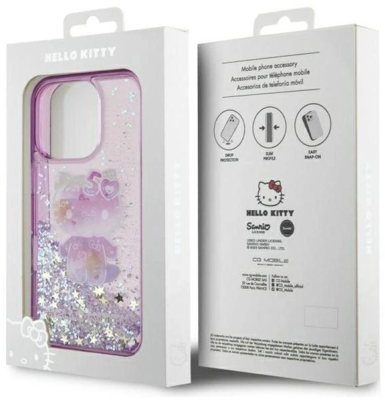 Hello Kitty HKHCP16XL50PPU Apple iPhone 16 Pro Max 6.9″ violetinės spalvos kietas dėklas Liquid Glitter 50TH Anni
