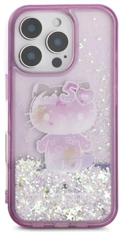 Hello Kitty HKHCP16XL50PPU Apple iPhone 16 Pro Max 6.9″ violetinės spalvos kietas dėklas Liquid Glitter 50TH Anni