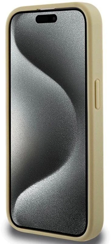 Hello Kitty HKHMP15LPGHCKD Apple iPhone 15 Pro 6.1″ Gold kietas dėklas Leather Kitty Head MagSafe