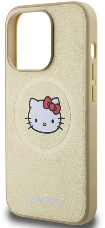 Hello Kitty HKHMP15LPGHCKD Apple iPhone 15 Pro 6.1″ Gold kietas dėklas Leather Kitty Head MagSafe