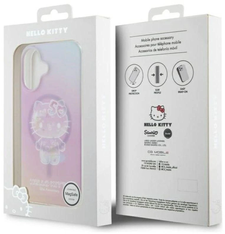 Hello Kitty HKHMP16SH50AP Apple iPhone 16 6.1″ rožinės spalvos kietas dėklas IML 50TH Anniversary Magsafe