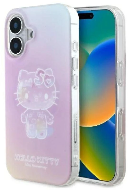 Hello Kitty HKHMP16SH50AP Apple iPhone 16 6.1″ rožinės spalvos kietas dėklas IML 50TH Anniversary Magsafe