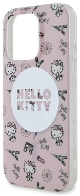 Hello Kitty HKHMP16LHAOPP Apple iPhone 16 Pro 6,3″ rožinės spalvos kietas dėklas IML All Over Paris Magsafe