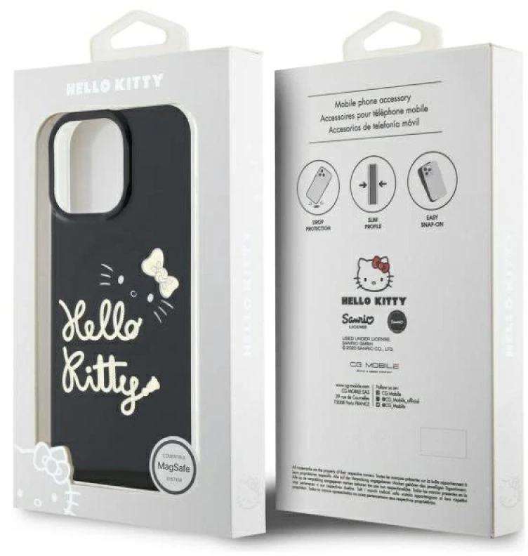 Hello Kitty HKHMP16XHGDIK Apple iPhone 16 Pro Max 6.9″ juodos spalvos kietas dėklas IML Golden Diva MagSafe
