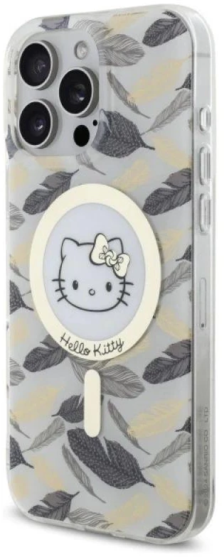 Hello Kitty HKHMP16XHGLEH Apple iPhone 16 Pro Max 6.9″ baltos spalvos kietas dėklas IML Golden Leaves MagSafe