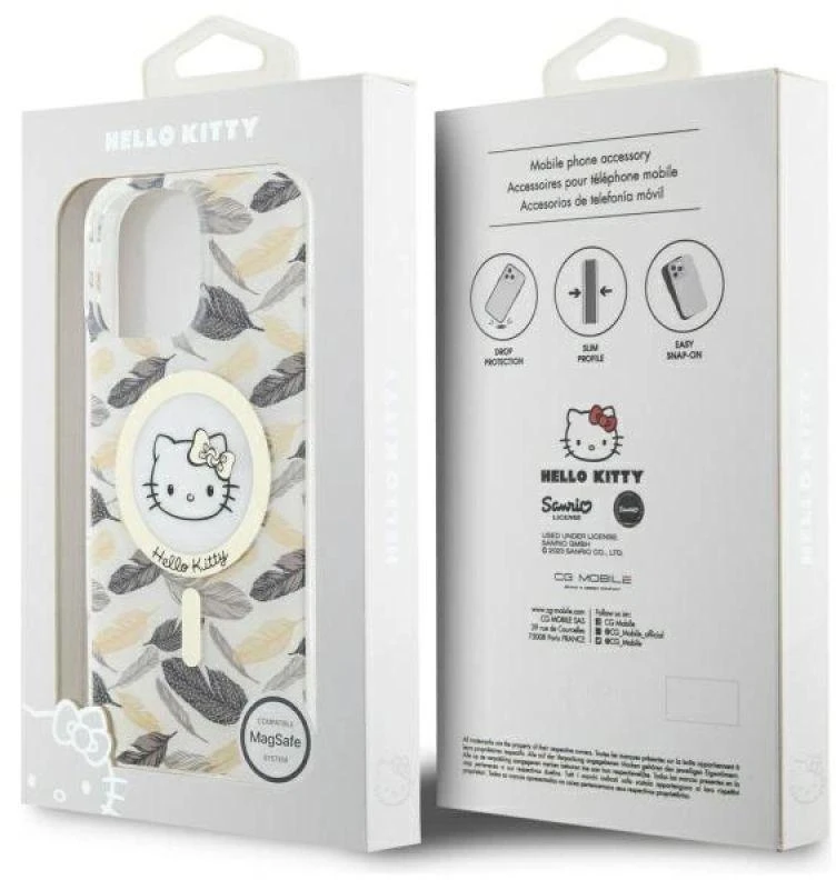 Hello Kitty HKHMP16XHGLEH Apple iPhone 16 Pro Max 6.9″ baltos spalvos kietas dėklas IML Golden Leaves MagSafe