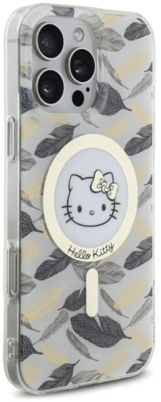 Hello Kitty HKHMP16XHGLEH Apple iPhone 16 Pro Max 6.9″ baltos spalvos kietas dėklas IML Golden Leaves MagSafe