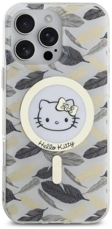 Hello Kitty HKHMP16XHGLEH Apple iPhone 16 Pro Max 6.9″ baltos spalvos kietas dėklas IML Golden Leaves MagSafe