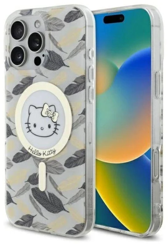 Hello Kitty HKHMP16XHGLEH Apple iPhone 16 Pro Max 6.9″ baltos spalvos kietas dėklas IML Golden Leaves MagSafe