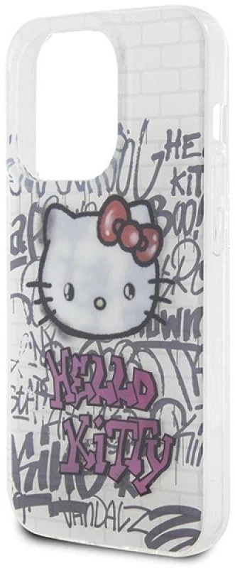 Hello Kitty HKHCP13XHDGPHT Apple iPhone 13 Pro Max 6.7″ baltos spalvos kietas dėklas IML Kitty On Bricks Graffiti