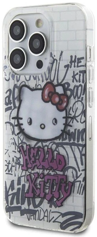 Hello Kitty HKHCP13XHDGPHT Apple iPhone 13 Pro Max 6.7″ baltos spalvos kietas dėklas IML Kitty On Bricks Graffiti
