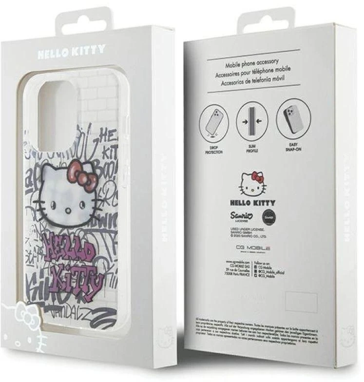 Hello Kitty HKHCP13XHDGPHT Apple iPhone 13 Pro Max 6.7″ baltos spalvos kietas dėklas IML Kitty On Bricks Graffiti