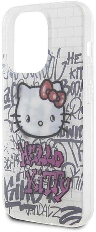 Hello Kitty HKHCP15XHDGPHT Apple iPhone 15 Pro Max 6.7″ baltos spalvos kietas dėklas IML Kitty On Bricks Graffiti