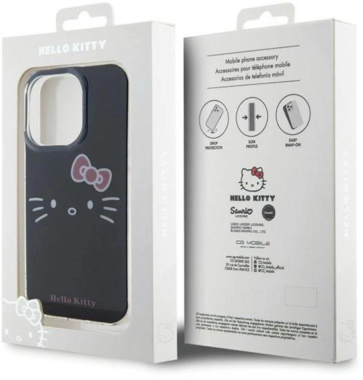 Hello Kitty HKHCP14LHKHLK Apple iPhone 14 Pro 6.1″ juodos spalvos kietas dėklas IML Kitty Face