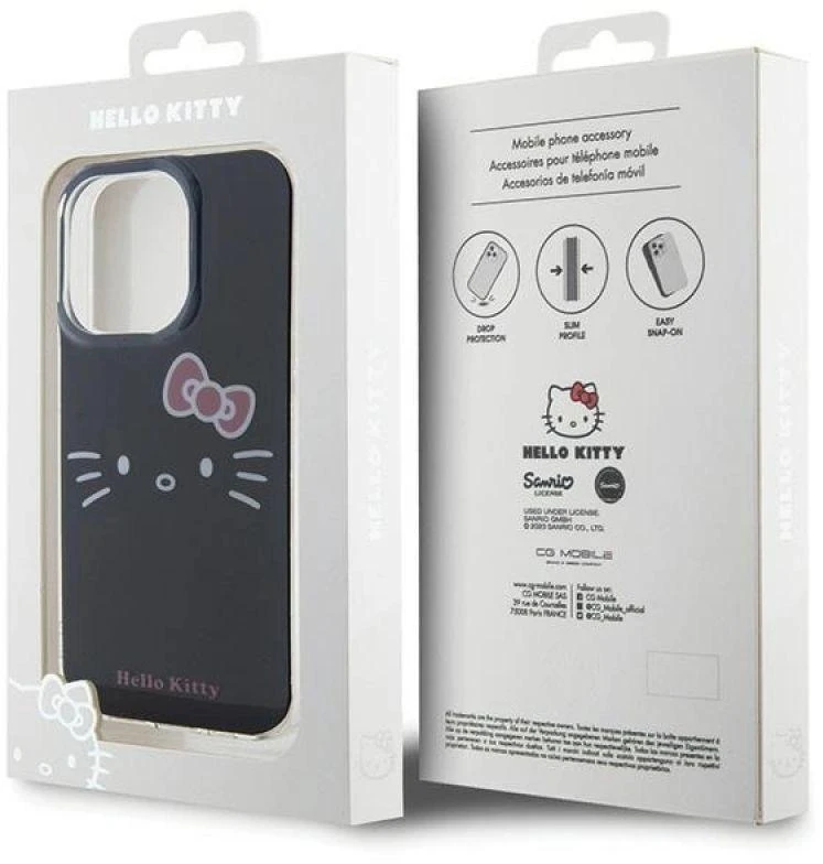 Hello Kitty HKHCP15LHKHLK Apple iPhone 15 Pro 6.1″ juodos spalvos kietas dėklas IML Kitty Face