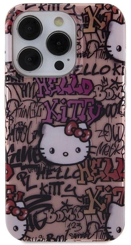 Hello Kitty HKHCP13LHDGPTP Apple iPhone 13 Pro/ 13 6.1″ rožinės spalvos kietas dėklas IML Tags Graffiti