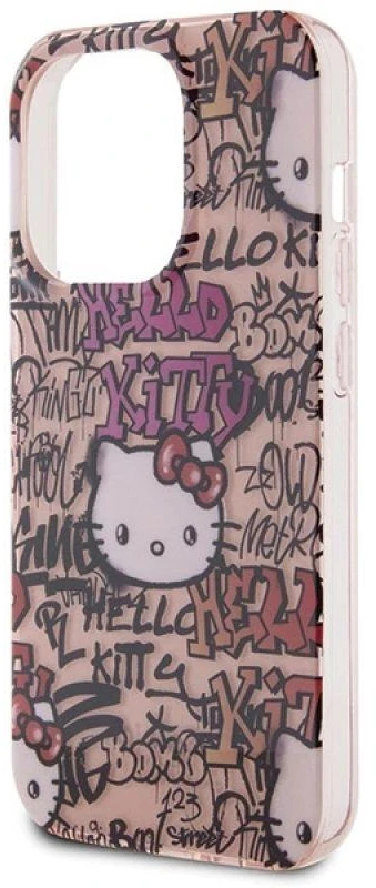 Hello Kitty HKHCP15LHDGPTP Apple iPhone 15 Pro 6.1″ rožinės spalvos kietas dėklas IML Tags Graffiti
