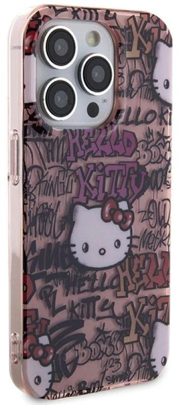 Hello Kitty HKHCP13LHDGPTP Apple iPhone 13 Pro/ 13 6.1″ rožinės spalvos kietas dėklas IML Tags Graffiti